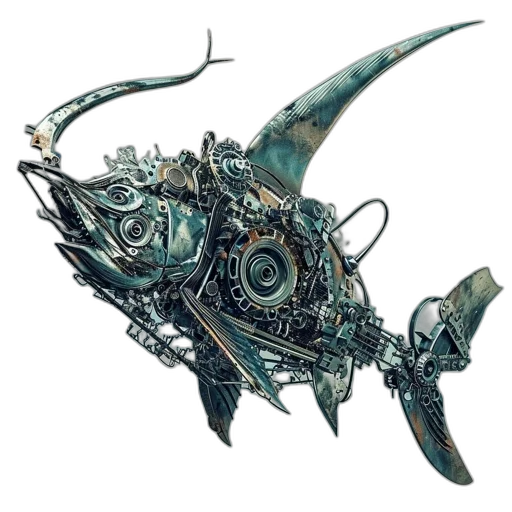 weapon, dragon, robot, sword, concept art, fantasy art, 3d render, underwater transparent PNG cut-out