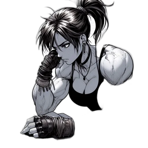 weapon, staff, comic book art, concept art, anime, cartoon, monochrome, muscular transparent PNG cut-out