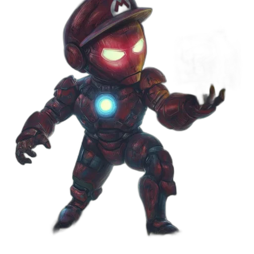 robot, creature, weapon, concept art, pixel art, 3d render, comic book art, dark transparent PNG cut-out