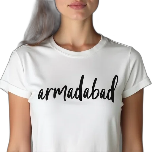 dress, 3d render, woman, wearing, white, t-shirt, word, armadabad transparent PNG cut-out