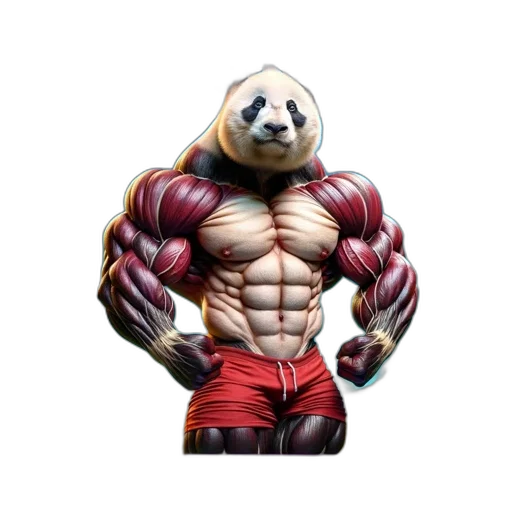 animal, concept art, 3d render, photorealistic, pixel art, panda, exaggerated, muscles transparent PNG cut-out