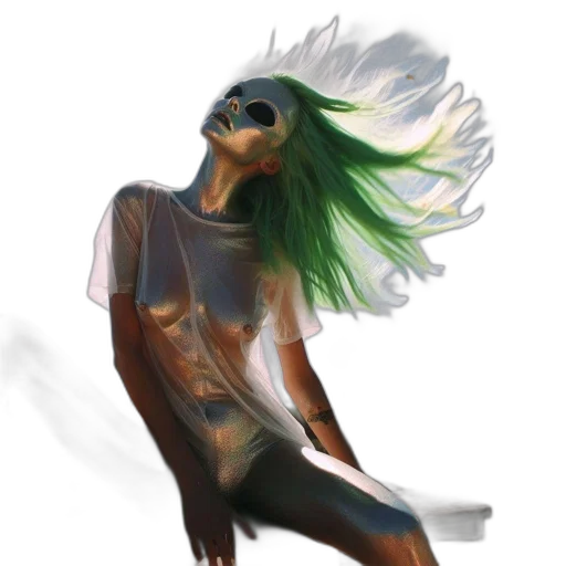 hair, mask, creature, dress, concept art, fantasy art, watercolor, cyberpunk transparent PNG cut-out