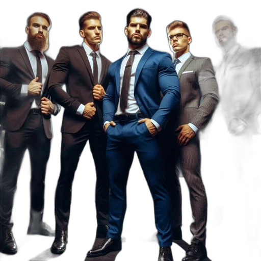 staff, concept art, comic book art, 3d render, photorealistic, group, five, men transparent PNG cut-out