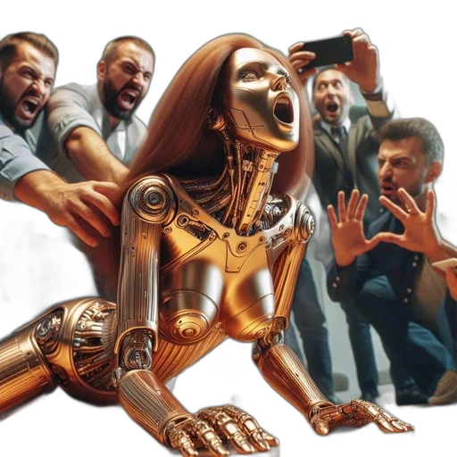 robot, concept art, comic book art, cyberpunk, group, men, surround, crawling transparent PNG cut-out