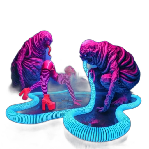 shoes, creature, furniture, vaporwave, 3d render, concept art, cyberpunk, neon lights transparent PNG cut-out