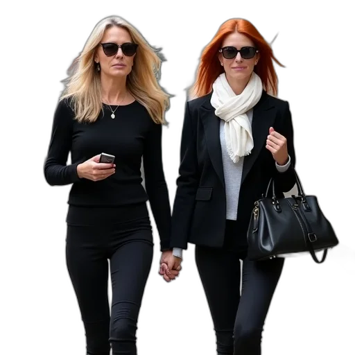 jacket, two, women, walking, down, sidewalk, woman, left transparent PNG cut-out