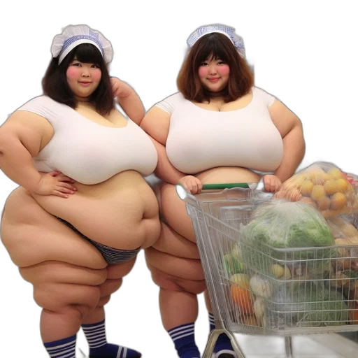 food, robot, concept art, photorealistic, 3d render, two, overweight, women transparent PNG cut-out