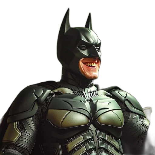 comic book art, concept art, 3d render, photorealistic, smiling, batman-like, character, playful transparent PNG cut-out