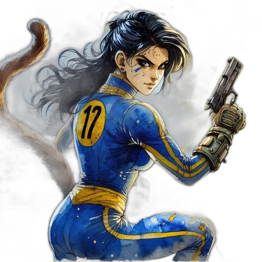 comic book art, concept art, fantasy art, cartoon, female, character, blue, jumpsuit transparent PNG cut-out