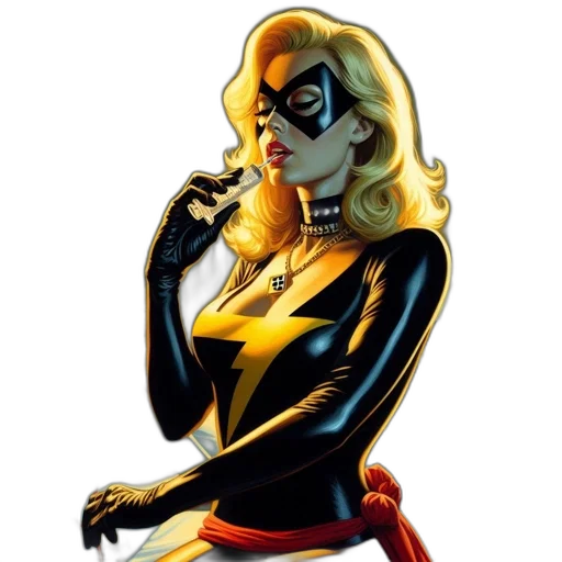 comic book art, cartoon, concept art, golden, woman, resembling, marvel, injects transparent PNG cut-out