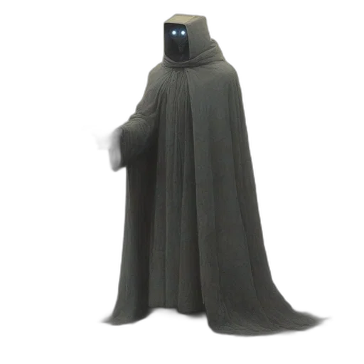 robot, staff, dress, creature, concept art, 3d render, outer space, dark transparent PNG cut-out