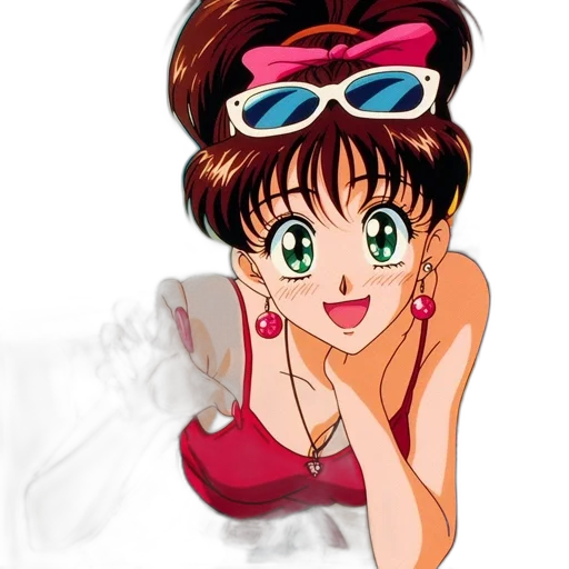 jewelry, cartoon, anime, photorealistic, vaporwave, neon, animated, female transparent PNG cut-out