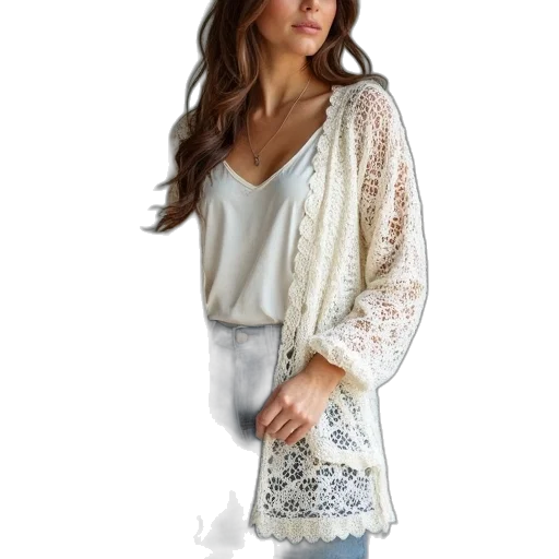 dress, jacket, earth tones, monochrome, ladies, long, crochet, perfect transparent PNG cut-out