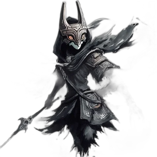 mask, staff, sword, fantasy art, concept art, comic book art, pixel art, dark transparent PNG cut-out