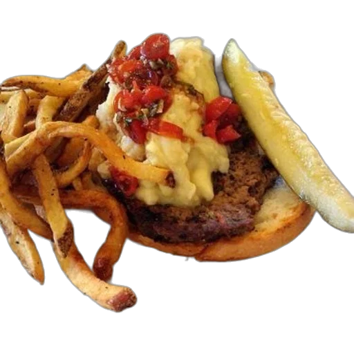 food, crown, photorealistic, plate, featuring, burger, mashed, potatoes transparent PNG cut-out