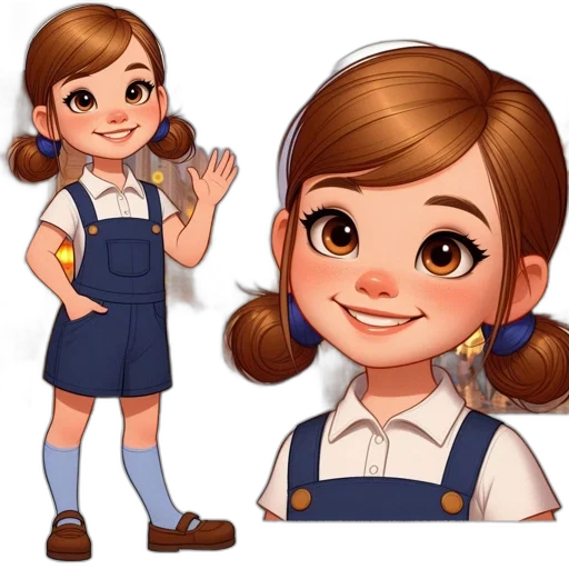 staff, cartoon, concept art, anime, 3d render, young, girl, two transparent PNG cut-out