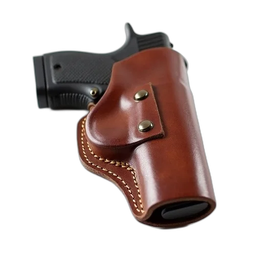 weapon, close-up, image, brown, leather, gun, holster, metallic transparent PNG cut-out