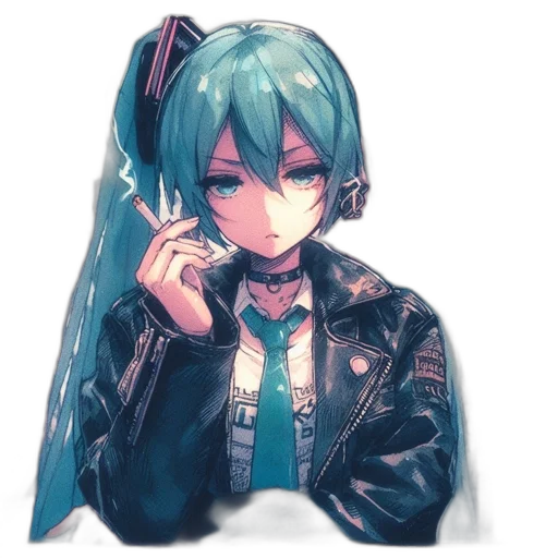 jacket, weapon, robot, staff, vaporwave, anime, cyberpunk, pixel art transparent PNG cut-out