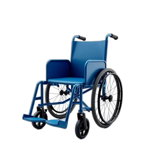 furniture, 3d render, photorealistic, concept art, blue, steel, wheelchair, against transparent PNG cut-out