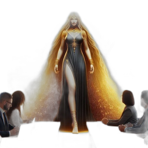 dress, concept art, fantasy art, 3d render, comic book art, golden, modern, office transparent PNG cut-out