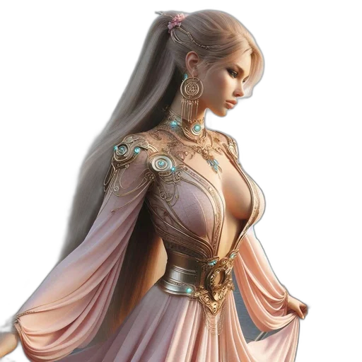 dress, jewelry, fantasy art, concept art, 3d render, photorealistic, pastel, golden transparent PNG cut-out