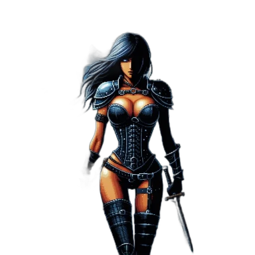 comic book art, concept art, fantasy art, pixel art, wintry, landscape, black-haired, warrior transparent PNG cut-out