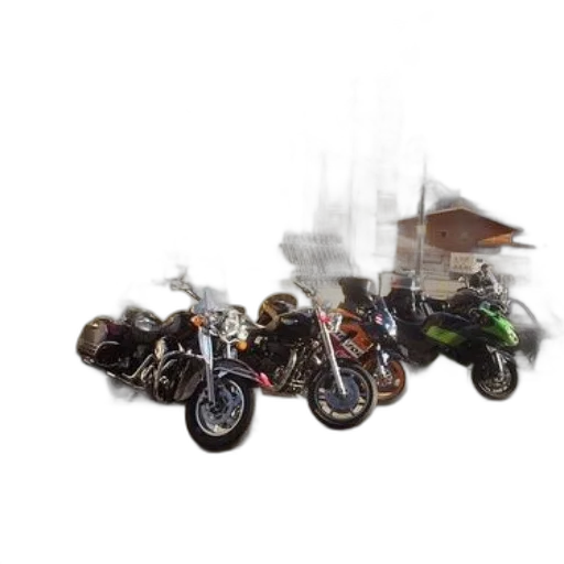 car, 3d render, concept art, photorealistic, motorcycles, parked, front, building transparent PNG cut-out