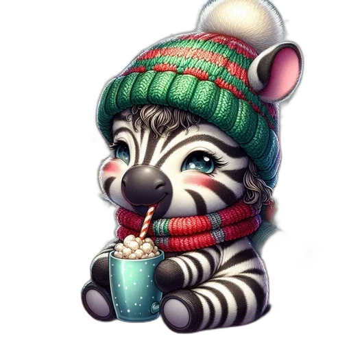 hat, animal, photorealistic, fantasy art, 3d render, concept art, snow, zebra transparent PNG cut-out