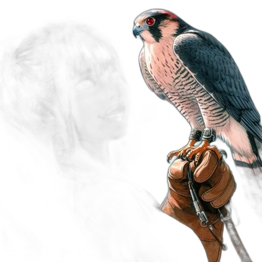 animal, photorealistic, fantasy art, watercolor, concept art, red, woman, falcon transparent PNG cut-out