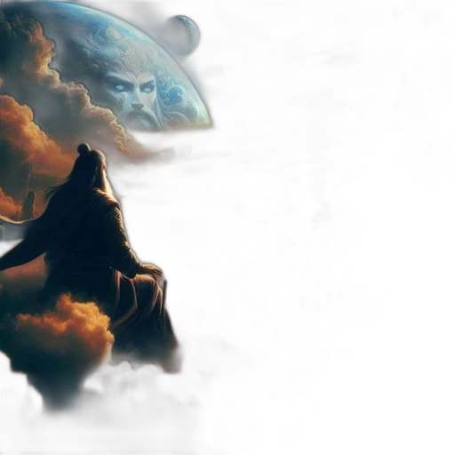 fantasy art, concept art, photorealistic, watercolor, outer space, fog, fire, divine transparent PNG cut-out