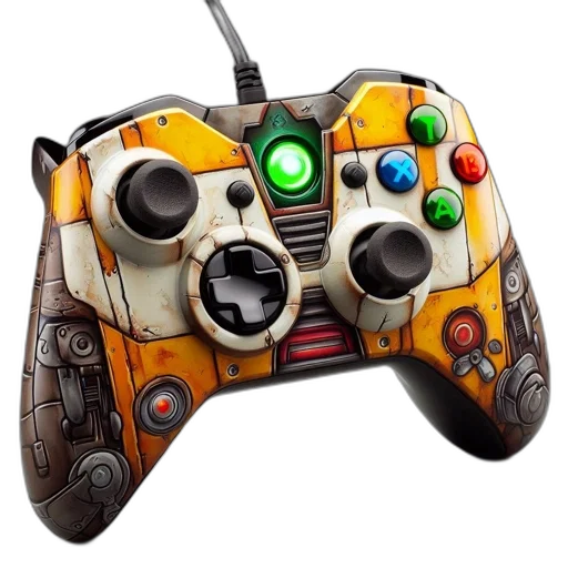 3d render, photorealistic, concept art, cyberpunk, futuristic-themed, video, game, controller transparent PNG cut-out