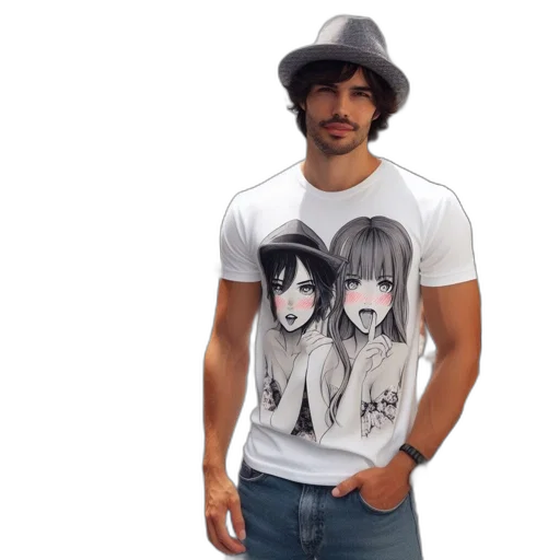 hat, anime, photorealistic, cartoon, fantasy art, monochrome, man, stands transparent PNG cut-out