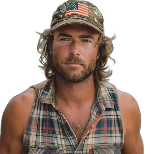 hat, bearded, man, plaid, camouflage, cap, american, flag transparent PNG cut-out