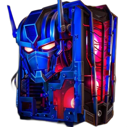 robot, mask, cyberpunk, concept art, 3d render, custom-built, computer, case transparent PNG cut-out