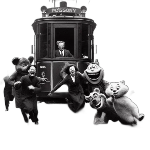 car, animal, concept art, cartoon, city street, early, 20th-century, photo transparent PNG cut-out