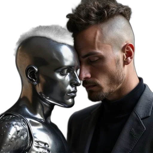 robot, face, jacket, cyberpunk transparent PNG cut-out