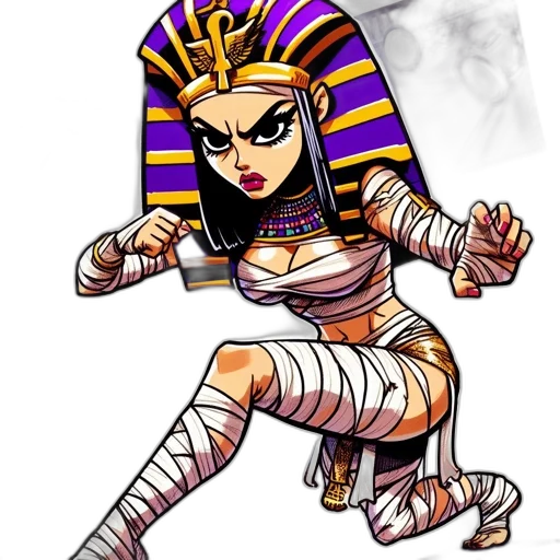 pixel art, concept art, fantasy art, comic book art, animated, egyptian-inspired, figure, donning transparent PNG cut-out