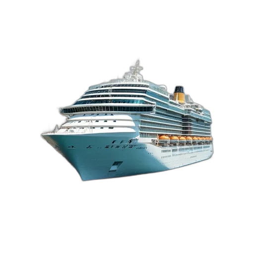 hat, 3d render, photorealistic, concept art, large, cruise, ship, docked transparent PNG cut-out