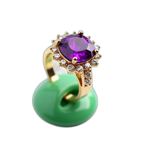 jewelry, crown, 3d render, green, ring, large, purple, gemstone transparent PNG cut-out