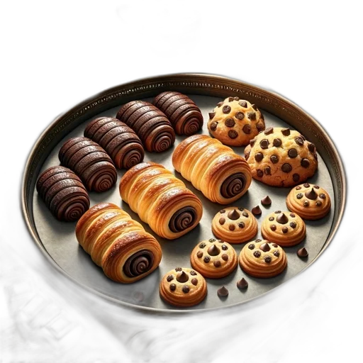 food, jewelry, photorealistic, 3d render, assortment, chocolate, treats, presented transparent PNG cut-out