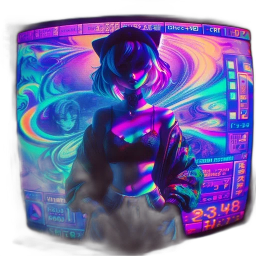 mask, hat, jacket, robot, vaporwave, cyberpunk, anime, 3d render transparent PNG cut-out