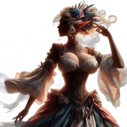 dress, mask, fantasy art, concept art, photorealistic, 3d render, dark, monochrome transparent PNG cut-out