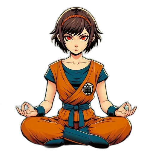 staff, anime, cartoon, pixel art, concept art, meditating, martial, arts-outfitted transparent PNG cut-out