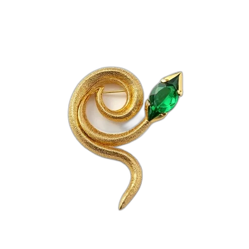 jewelry, staff, crown, golden, snake-shaped, brooch, green, gemstone transparent PNG cut-out