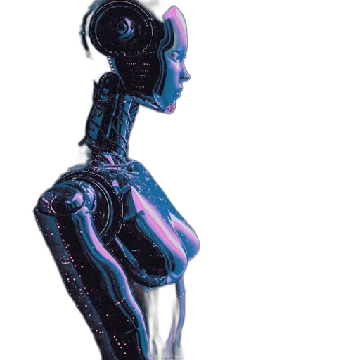 robot, dress, cyberpunk, concept art, comic book art, 3d render, neon lights, outer space transparent PNG cut-out