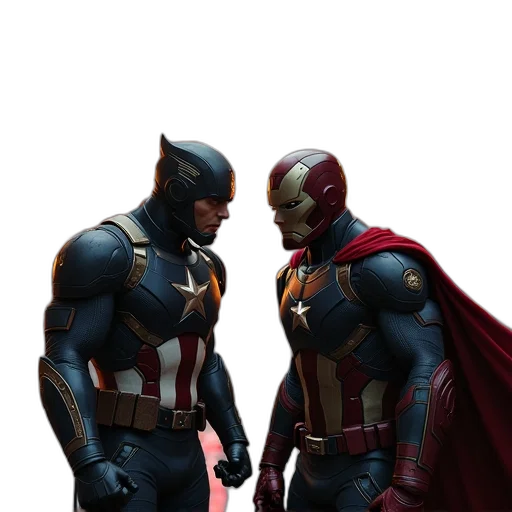 comic book art, concept art, 3d render, dark, red, avengers, film, trailer transparent PNG cut-out
