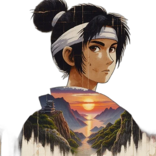 face, mask, staff, concept art, fantasy art, anime, pixel art, earth tones transparent PNG cut-out