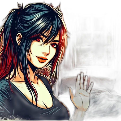 fantasy art, comic book art, anime, concept art, neon lights, fire, red, dark transparent PNG cut-out