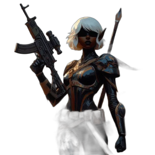 weapon, robot, staff, concept art, pixel art, fantasy art, cyberpunk, dark transparent PNG cut-out