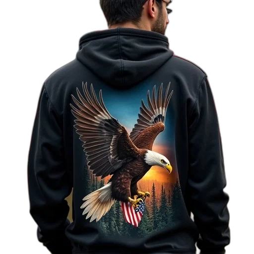 jacket, photorealistic, man, wearing, black, hoodie, detailed, eagle transparent PNG cut-out